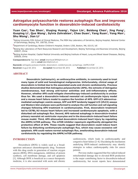 PDF Astragalus Polysaccharide Restores Autophagic Flux And Improves