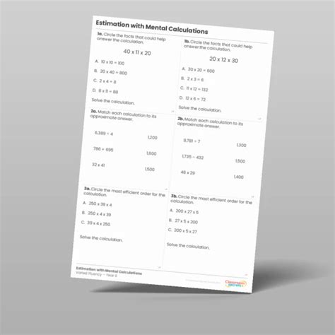 Estimation With Mental Calculations Varied Fluency Resource Classroom