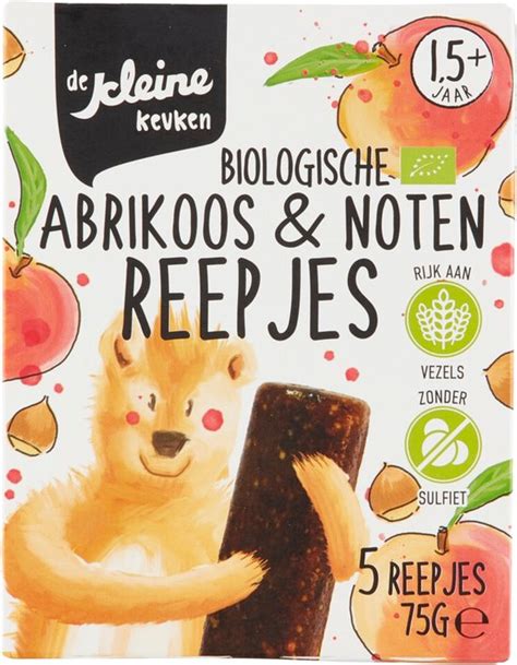 6x De Kleine Keuken Bio Abrikoos Noten Reepje 75 Gr Bol