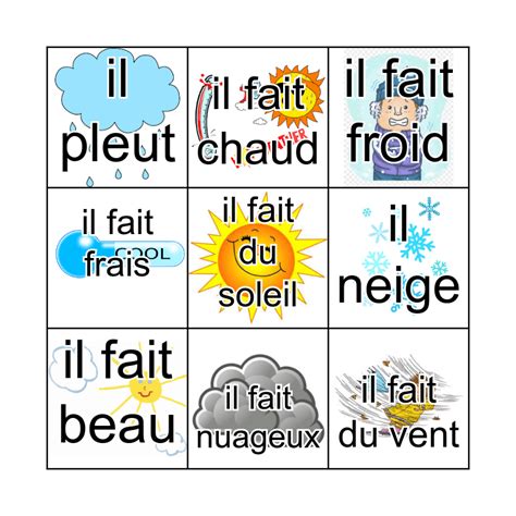 Quel Temps Fait Il Bingo Card