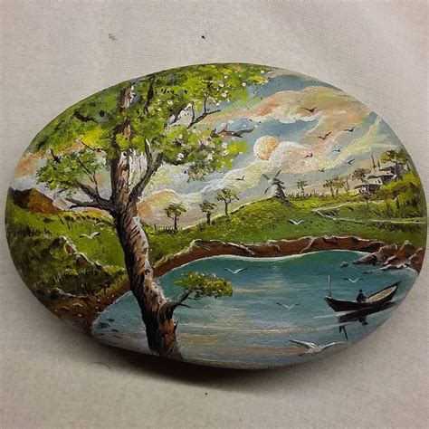 Landscape Artpainted On Stonevery Pretty Painted Rocks