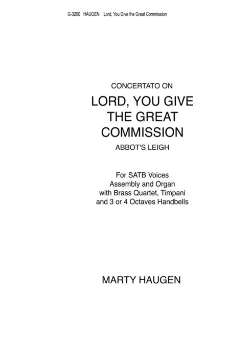 Lord You Give The Great Commission Instrument Edition By Marty Haugen 4 Octaves Sheet