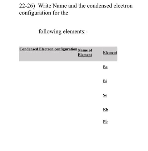 Solved 22-26) Write Name and the condensed electron | Chegg.com