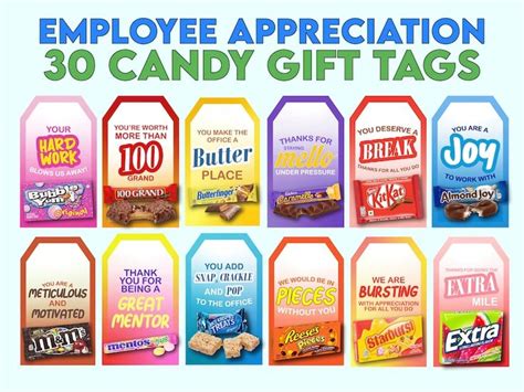 the employee appreciation candy gift tags