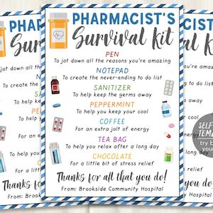 Pharmacist Survival Kit Gift Tags Editable Template Pharmd Pharmacy