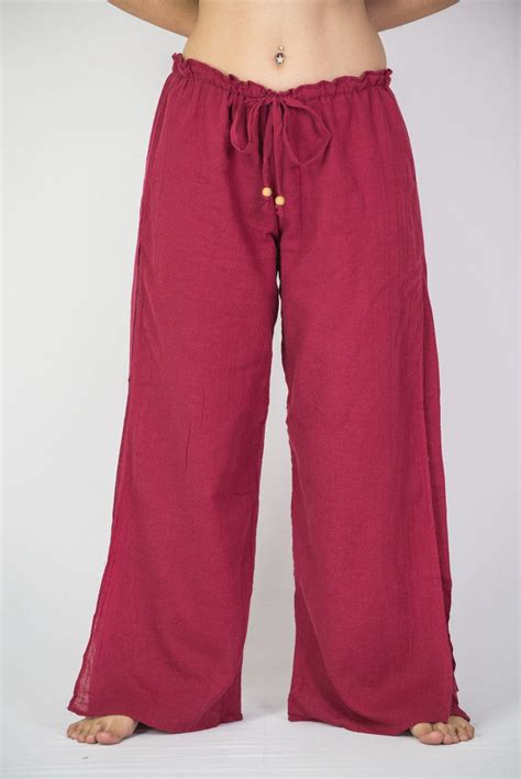 Womens Thai Harem Double Layers Palazzo Pants In Solid Red Harem Pants