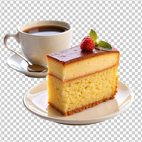 A Piece Of Sponge Cake With Cup Of Coffee Png Premium Ai Generated Psd