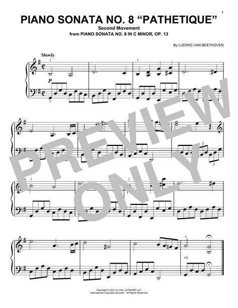 Piano Sonata No 8 Pathetique Second Movement By Ludwig Van Beethoven Sheet Music For Easy