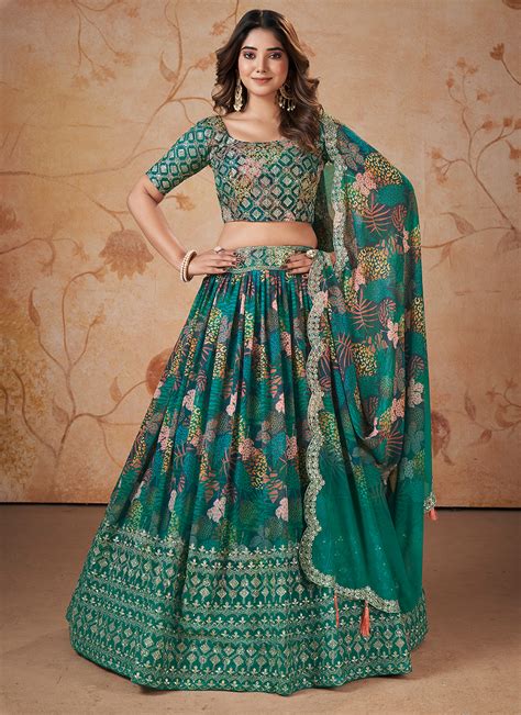 Buy Rama Faux Georgette A Line Lehenga Choli With Digital Print