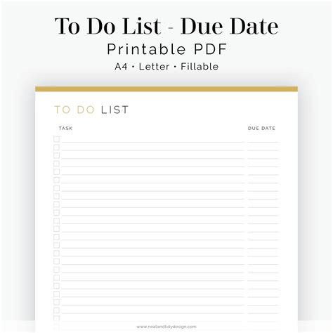 To Do List With Due Date Fillable Printable PDF Task Management, Productivity Planner Instant ...