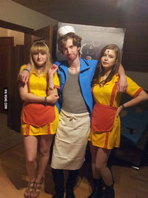 We dressed up as two broke girls and Oleg this Halloween - 9GAG