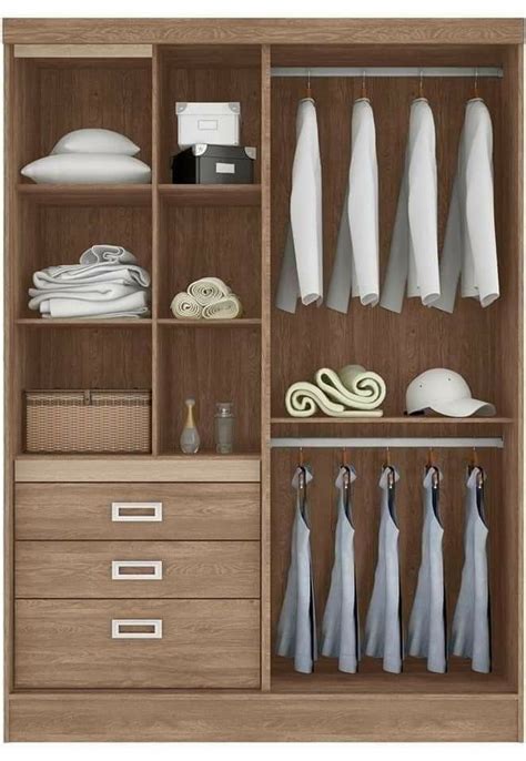 An Open Wooden Closet With Clothes And Other Items