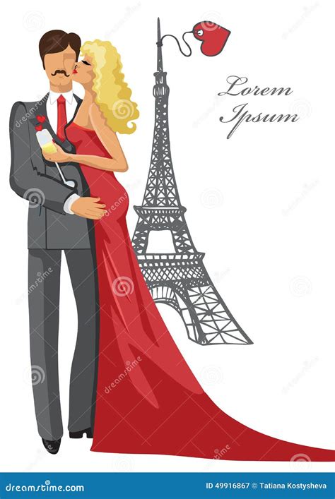 Romantic Cardtemplatekissing Coupleeiffel Tower Stock Vector Image 49916867