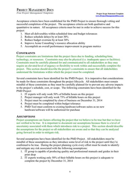 Project Scope Statement Template Database