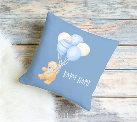 Personalized Baby Boy Blue Teddy Bear Pillow Blue Baby Etsy