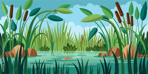 Swamp Grass Seamless Border Vector Reed Plant Marsh Bush Pond