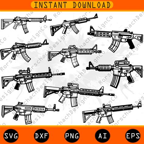 10 Assault Rifle Svg Bundle Gun Clipart Bundle Rifle Svg Weapon Svg