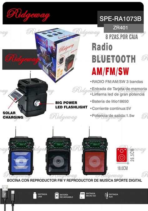 SPE RA1073B ZR401 BOCINA PORTATIL BLUETOOTH 8 PZAZ POR CAJA Ridgewaymx