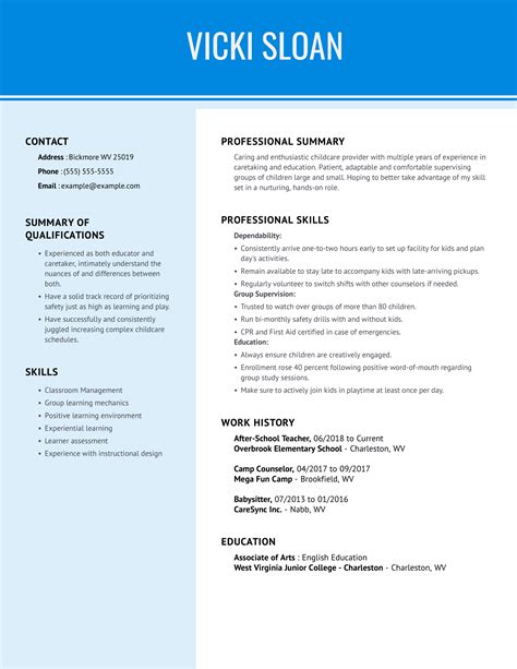 2022 Child Care Provider Resume Example Myperfectresume