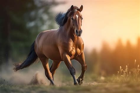 Premium Photo A Horse Running Through A Field Generative Ai