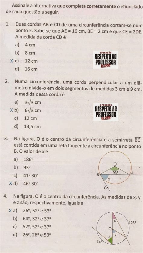 Exercícios De Circunferência 7 Ano Com Gabarito Fdplearn