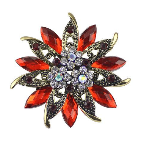 Vintage Red Brooches For Women Retro Bouquet Flower Brooch Pin With