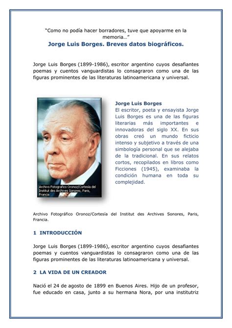 Jorge Luis Borges Breves Datos Biográficos