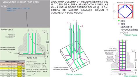 Calcular Volumen De Acero Concreto Y Cimbra De Dado De Concreto Youtube