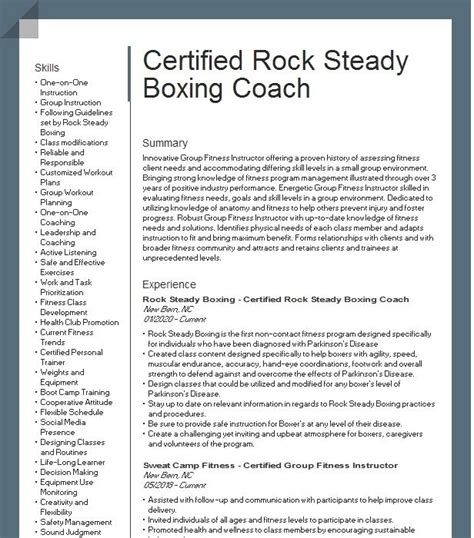 Premiere Boxing Coach Resume Example