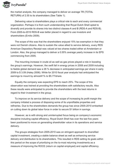 Royal Dutch Shell Market Value Analysis Words Report Example