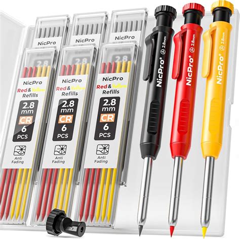 Carpenter Pencil with Sharpener, Mechanical Pencils Set with 26 Refills ...