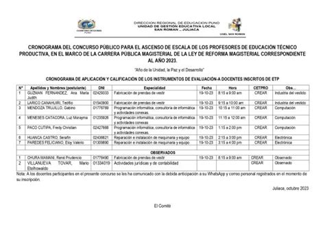 CRONOGRAMA DEL CONCURSO PÚBLICO PARA EL ASCENSO DE ESCALA DE LOS