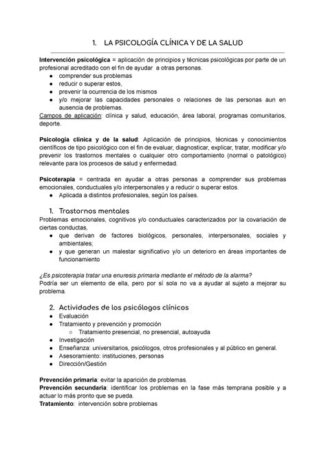 1 La Psicología Clínica Y De La Salud 1 La PsicologÍa ClÍnica Y De La Salud Intervención