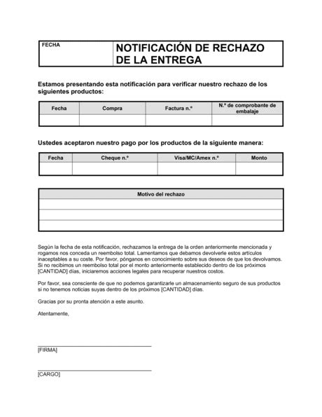 Notificaci N De Rechazo De Entrega Modelos Y Ejemplo Biztree