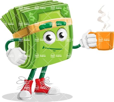 Dollar Bill Cartoon Vector Character Aka Richy Mccash Drinking Cup Of