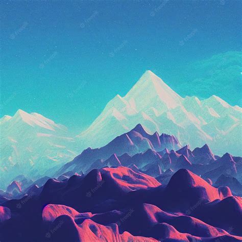 Premium Photo Vaporwave Snowy Mountain Landscape Synthwave Illustration