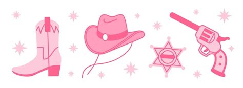 Premium Vector Sheriff Pink Core Fashion Elements Set Cowboy Western