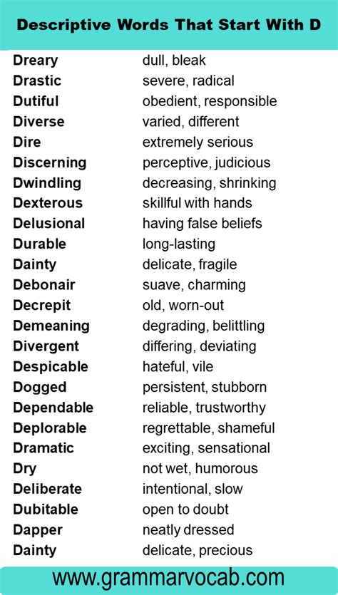 Adjectives D Words To Describe Someone GrammarVocab