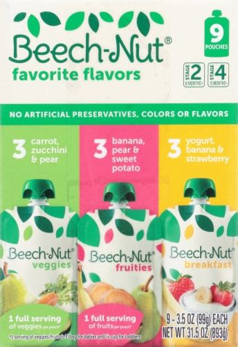 Beech Nut Favorite Flavors Baby Food Pouch Variety Pack 9 Ct 3 5 Oz