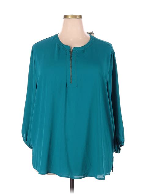 Eyeshadow 100 Polyester Teal Long Sleeve Blouse Size 3x Plus 56