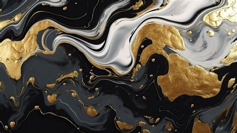 Abstract Art Resin Geode With Golden And Black Liquid Marble Background