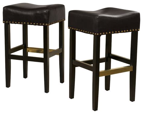 Carmen Backless Leather Bar Stool (Set of 2), Black - Contemporary ...