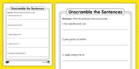 Kindergarten Unscramble The Sentences Activity Twinkl