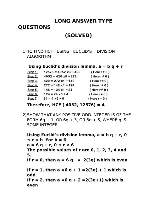 Solution Real Numbers Cbse Class Maths Long Answer Type Questions