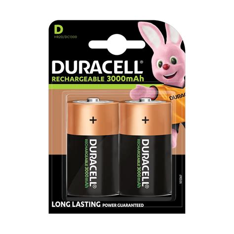 2 Pack Of Duracell D Cell Rechargeable Batteries Hr20 Mn1300 Nimh 3000mah 5054484306153 Ebay