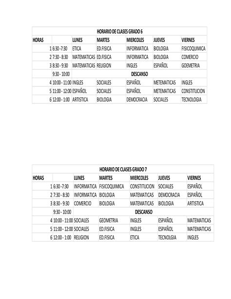 Horarios De Clases Pdf