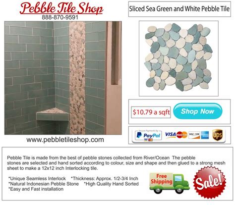 Sliced Sea Green And White Pebble Tile Pebble Tile White Pebbles