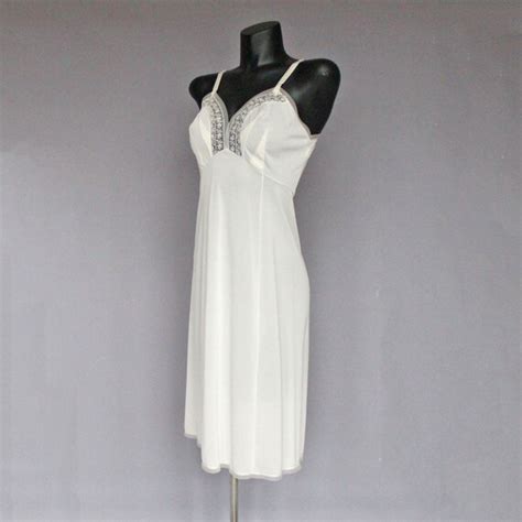 60s Artemis White Full Slip Lace And Sheer Trim … Gem