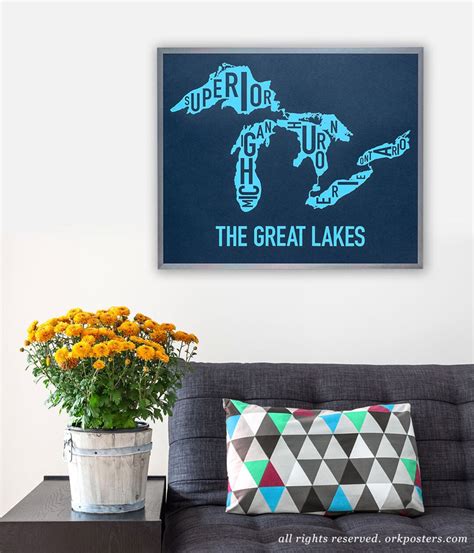 Great Lakes Typography Map Poster, Print or Letterpress, Original ...