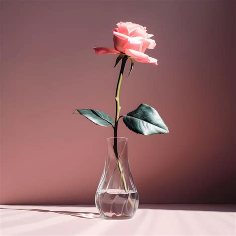 Premium Photo Pink Rose In Glass Vase With Shadows Modern Aesthetic